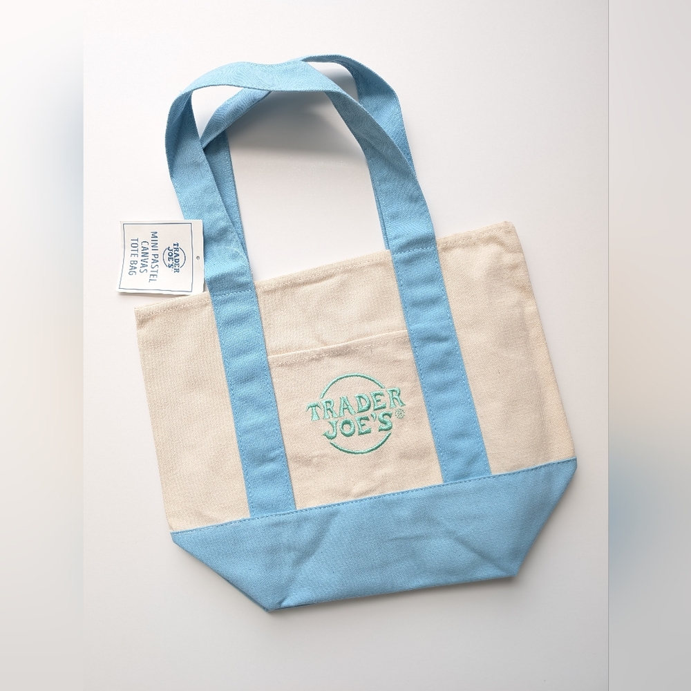 Trader Joe's Viral Canvas Mini Tote Bag NWT * Fast Shipping * Pastel Blue